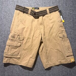 Lee Cargo Khaki Shorts Mens 32 tan brown cotton baggy long belted 11 inch inseam